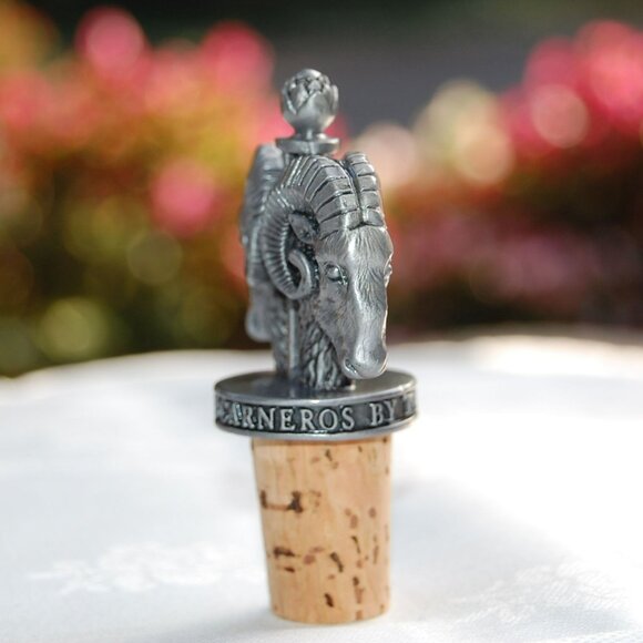 Domaine Carneros By Taittinger Pewter Ram's Head Wine Bottle Stopper With Cork - Picture 5 of 8